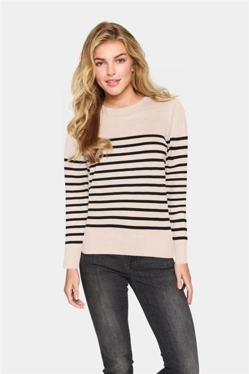 Saint Tropez Milasz LS Striped Pullover Kvinde Gray Morn Mila Stripe Sweaters Regular Fit Str XL - hos Magasin