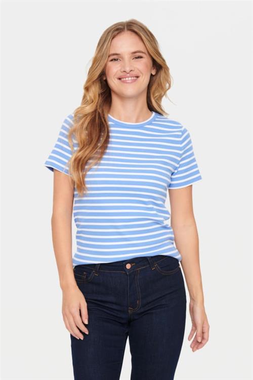 Saint Tropez Astersz SS Stripe Tshirt Kvinde Ultramarine Kortærmede T-shirts Regular Fit Str L - hos Magasin