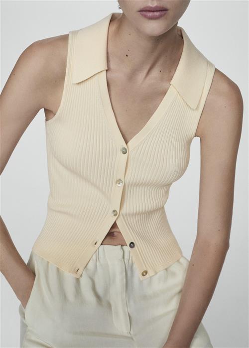 MANGO Buttoned Knit top Kvinde Light Beige Tanktoppe Str L - hos Magasin