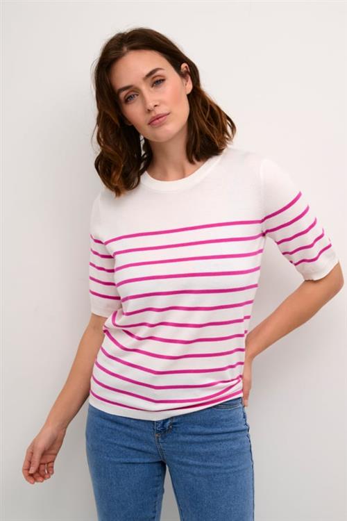 Se Kaffe Kalizza Narrow Striped Pullover Kvinde Chalk/rose Violet Sweaters Str L - hos Magasin ved Magasin