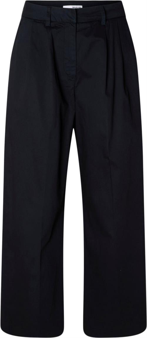 Selected Femme Slfmerla HW Extra Wide Pant Kvinde Mørkeblå Bukser Med Brede Ben Str 38 - hos Magasin