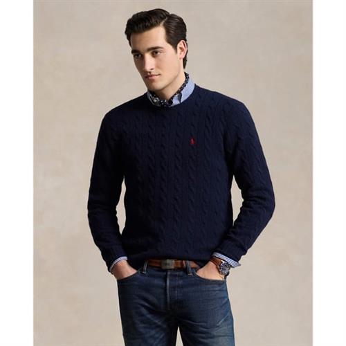 Se Polo Ralph Lauren Cableknit Wool-cashmere Sweater Mand Blå Sweaters Str XXL Cashmere - hos Magasin ved Magasin