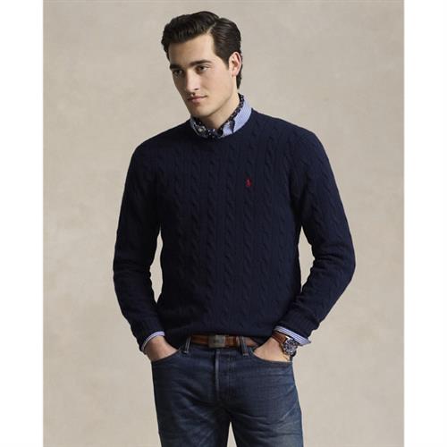 Se Polo Ralph Lauren Cableknit Wool-cashmere Sweater Mand Blå Sweaters Str M Cashmere - hos Magasin ved Magasin