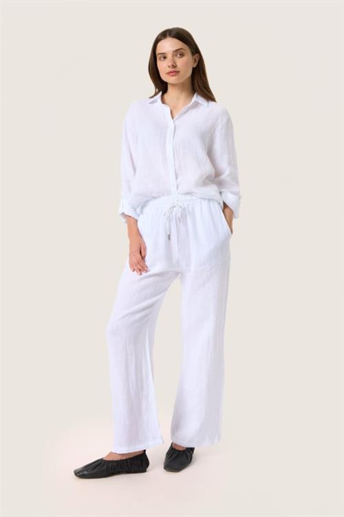 Soaked in Luxury Slauran Pants 100 Linen Kvinde Whisper White Bukser Med Lige Ben Relaxed Fit Str M/L - hos Magasin