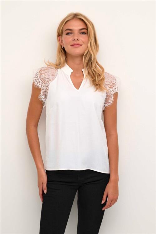 Cream Crnola Lace Blouse Kvinde Snow White Kortærmede Bluser Str 44 - hos Magasin