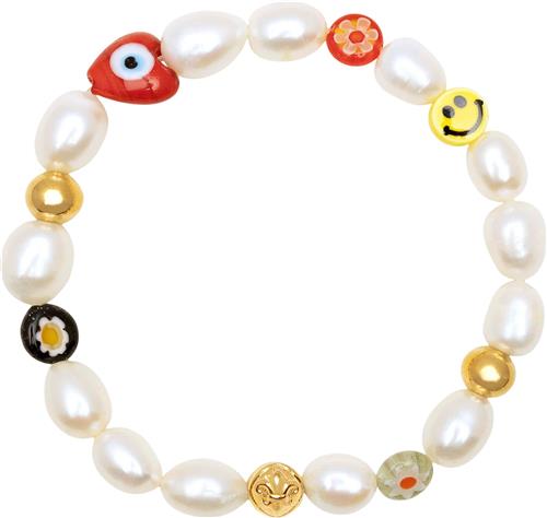 Nialaya Men's Smiley Face Pearl Bracelet M - Armbånd hos Magasin