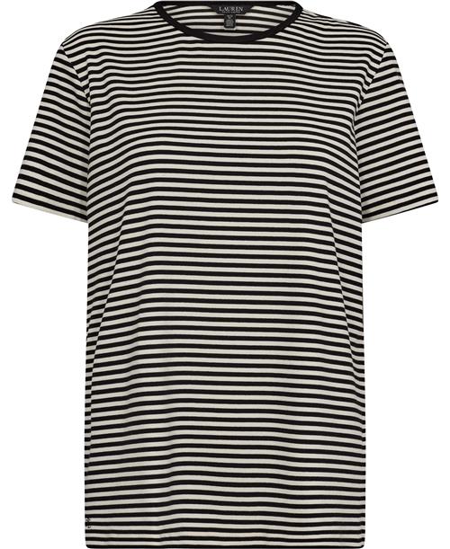 Lauren Ralph Lauren Striped Stretch Cotton Crewneck Tee Kvinde Black/mascarpone Cream Kortærmede T-shirts Str 1X - Bomuld hos Magasin