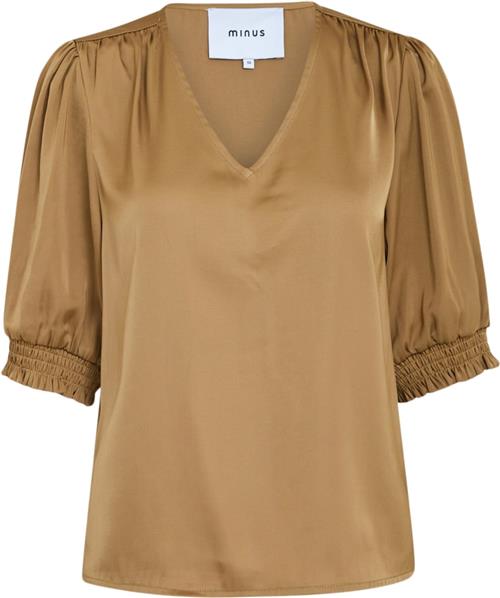 Minus Selva Vneck Puff Half Sleeve Blouse Kvinde Ermine Brown Kortærmede Bluser Str 40 - hos Magasin