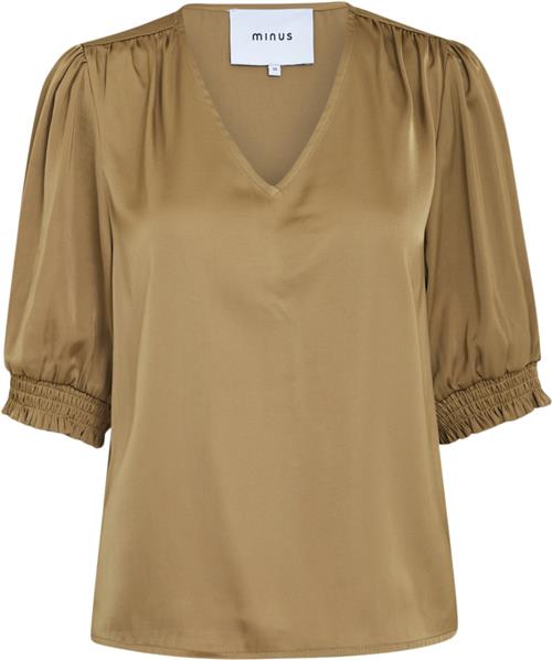 Minus Selva Vneck Puff Half Sleeve Blouse Kvinde Ermine Brown Kortærmede Bluser Str 34 - hos Magasin