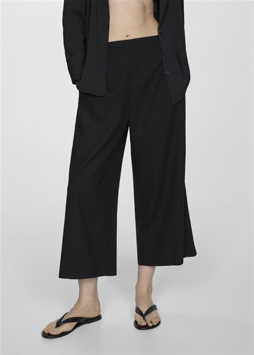 Se MANGO Wideleg Linen Trousers Kvinde Black Bukser Med Brede Ben Str L - hos Magasin ved Magasin