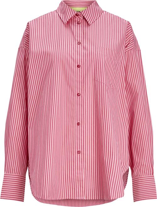 JJXX Jxjamie LS Relaxed Poplin Shirt NOO Kvinde Cerise/stripe Langærmede Skjorter Relaxed Fit Str S - hos Magasin