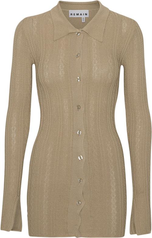 Se REMAIN Knit Fitted Cardigan Kvinde Incense Beige Cardigans Str 40 - hos Magasin ved Magasin