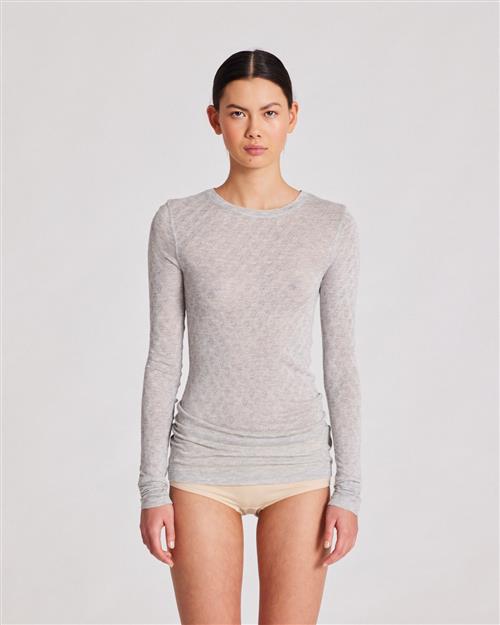 Gai&Lisva Fermi L/S Silk Top Kvinde Light Grey Melange Langærmede T-shirts Str XS - Silke hos Magasin