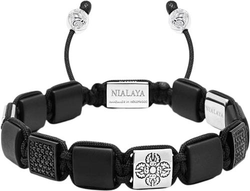 Se Nialaya The CZ Flatbead Collection Black Onyx and Dorje Beads in Stainless S M - Armbånd Stål hos Magasin ved Magasin