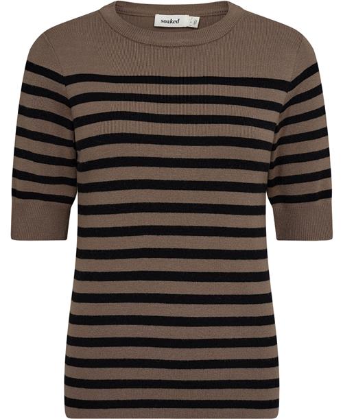 Se Soaked in Luxury Slpina Striped Tee Kvinde Walnut With Black Stripe Kortærmet Strik Regular Fit Str L - hos Magasin ved Magasin