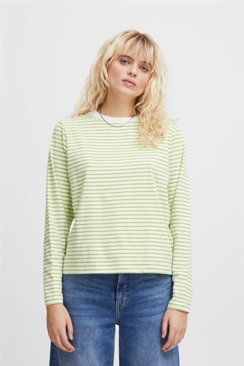 ICHI Ihmira LS2 Kvinde Green Tea Stripe Langærmede T-shirts Str S - hos Magasin