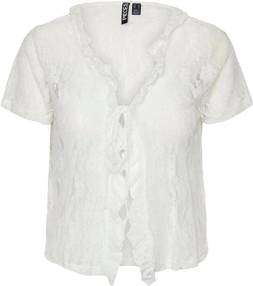 Pieces Pcwillie SS Vneck TIE Lace TOP D2D Kvinde Hvid Toppe Regular Fit Str S - hos Magasin