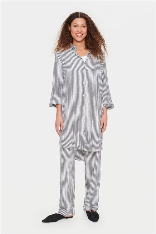 Saint Tropez Ulinasz Shirt Kvinde Night Sky Stripe Hørskjorter Loose Fit Str XL - hos Magasin