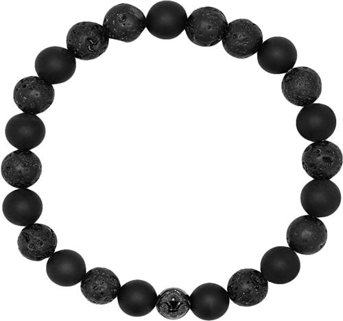 Nialaya Men's Wristband With Lava Stone, Matte Onyx and Black Logo B XL - Armbånd Stål hos Magasin