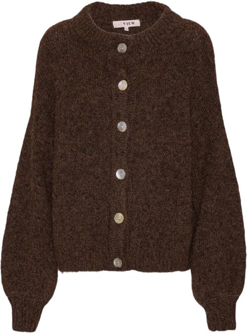 A-VIEW Patrisia Solid Knit Cardigan Kvinde Dark Brown Cardigans Str XS - hos Magasin