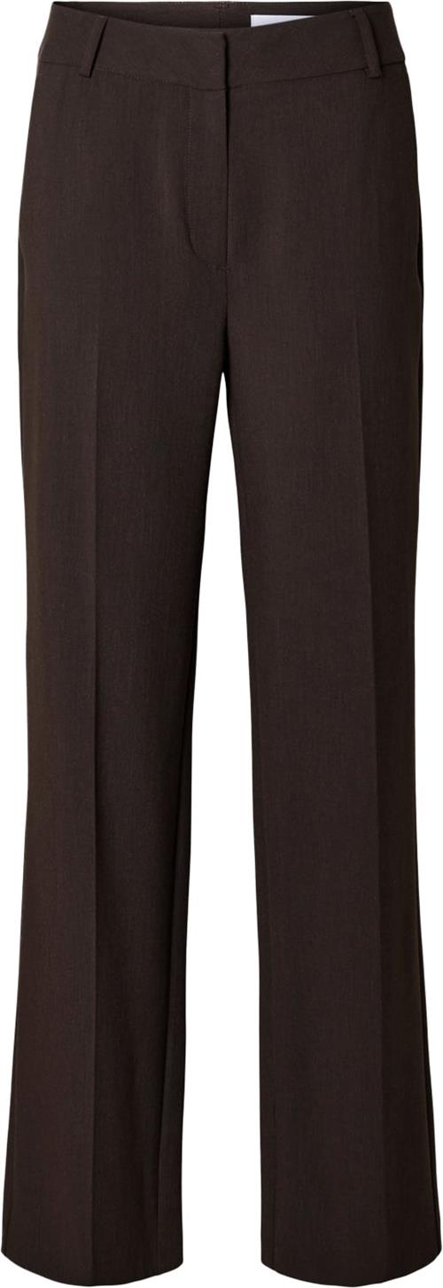 Selected Femme Slfrita MW Wide Pant Noos Kvinde Coffee Bean/melange Bukser Med Brede Ben Str 34 - hos Magasin