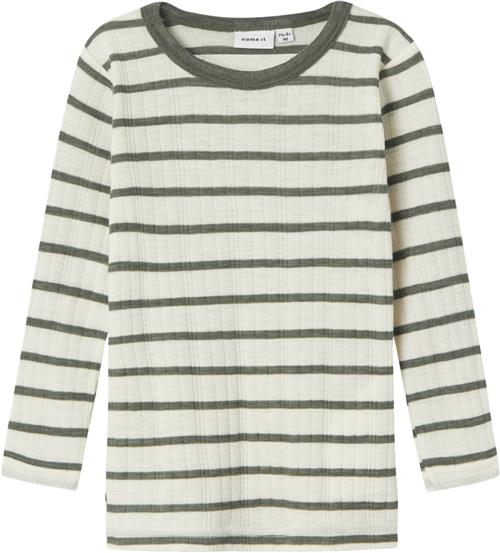 Name It Nmmwang Wool Needle LS TOP Noos Str 92 - Snow White/mulled Basil Langærmede T-shirts hos Magasin