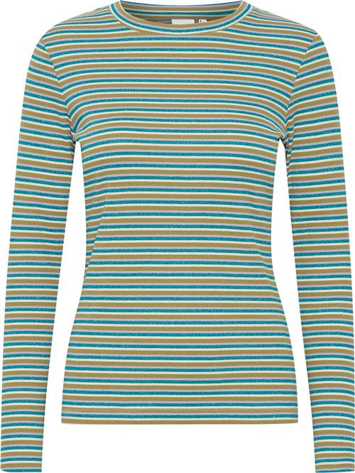 Se ICHI Ihluiva LS2 Kvinde Quetzal Green Multi Stripe Langærmede T-shirts Str XS - hos Magasin ved Magasin