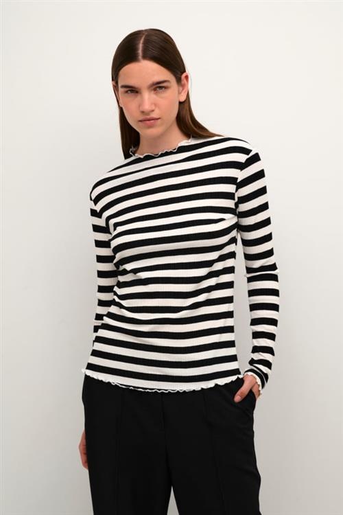 Karen by Simonsen Candacekb Big Stripe LS Kvinde Egret/meteorite Stripe Langærmede T-shirts Str S - hos Magasin