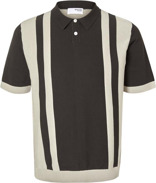 Selected Homme Slhmattis SS Knit Colorblock Polo Mand Chocolate Torte/oatmeal Kortærmede Poloer Str XL - hos Magasin