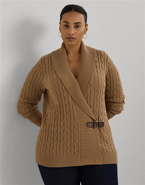 Se Lauren Ralph Lauren Gassed Cottonls Shawl Collar P/O Kvinde Classic Camel Sweaters Str 2X - hos Magasin ved Magasin