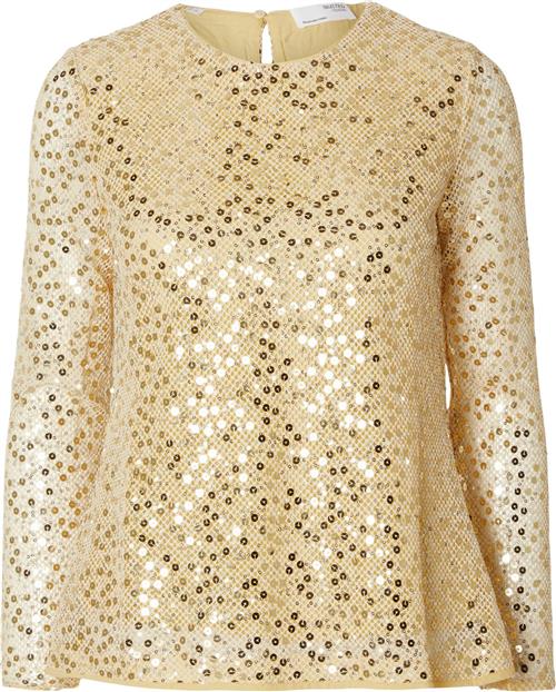 Selected Femme Slfnoel LS Sequins TOP EX Kvinde Guld Langærmede Bluser Str 40 - hos Magasin