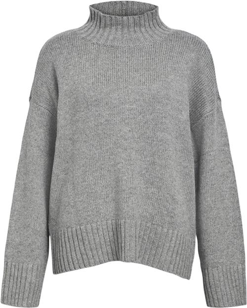 Object Objagnes LO LS H.Neck Knit Pullover Kvinde Medium Grey Melange Toppe Loose Fit Str S - hos Magasin