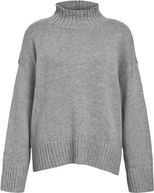 Object Objagnes LO LS H.Neck Knit Pullover Kvinde Medium Grey Melange Toppe Loose Fit Str M - hos Magasin