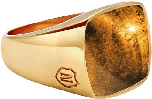 Nialaya Men's Gold Plated Signet Ring With Brown Tiger Eye 12 - Ringe hos Magasin