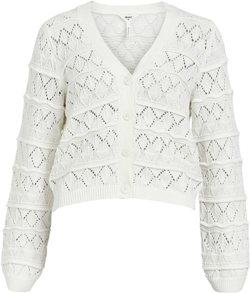 Object Objliva L/S Vneck Knit Cardigan NO Kvinde Cloud Dancer Cardigans Str S - hos Magasin