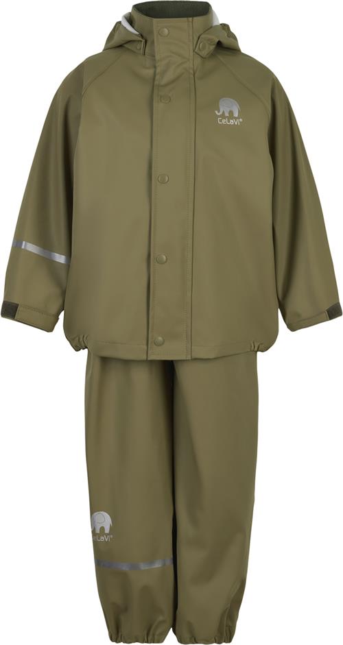 CeLaVi Basic Rainwear set Solid PU Str 140 Unisex - Khaki Regntøj hos Magasin