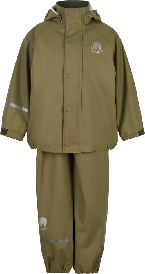 CeLaVi Basic Rainwear set Solid PU Str 110 Unisex - Khaki Regntøj hos Magasin