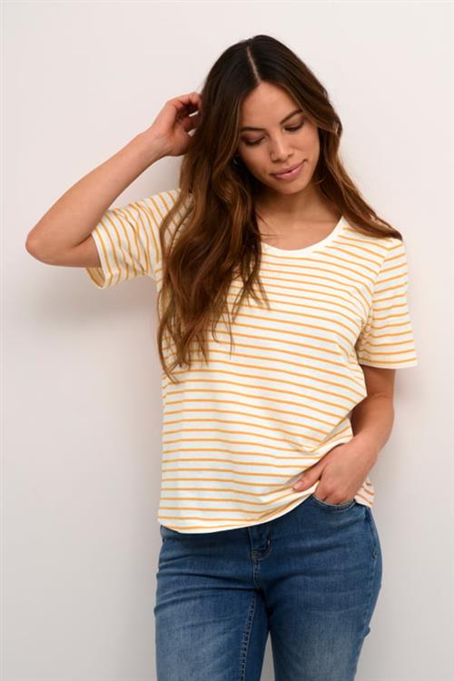 Culture Cudeia Oneck Tshirt Kvinde White/orange Stripe Kortærmede T-shirts Str S - hos Magasin