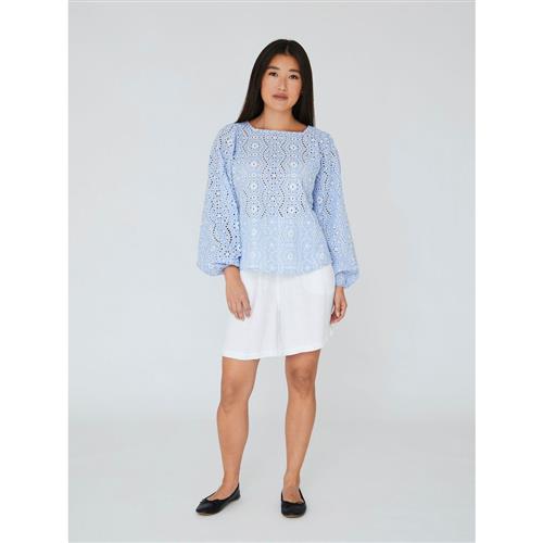 Se A-VIEW Karli Blouse Kvinde Blue/white Langærmede Bluser Str 40 - hos Magasin ved Magasin