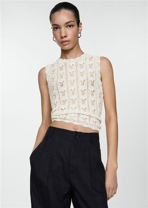 Se MANGO Crochet Knitted top Kvinde Natural White Toppe Str L - hos Magasin ved Magasin