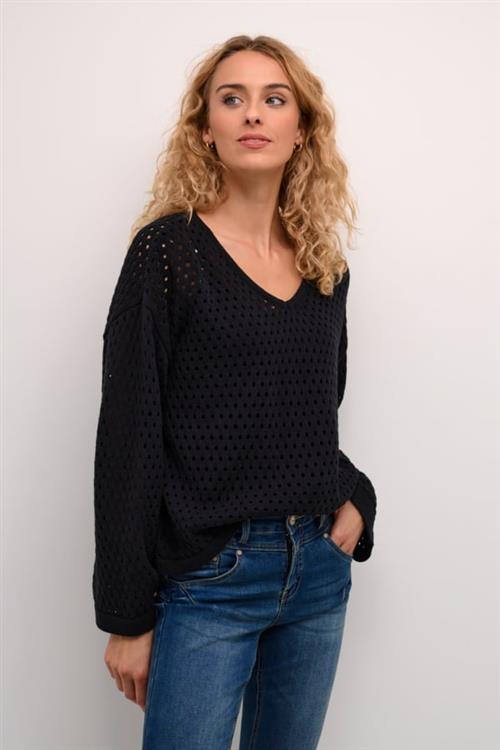 Cream Crwilow Knit Pullover Kvinde Pitch Black Sweaters Str S - hos Magasin