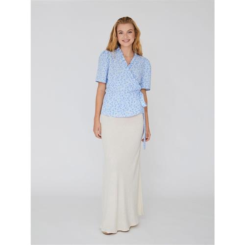 A-VIEW Peony Wrap Blouse Kvinde Sky Blue Kortærmede Bluser Str 38 - hos Magasin