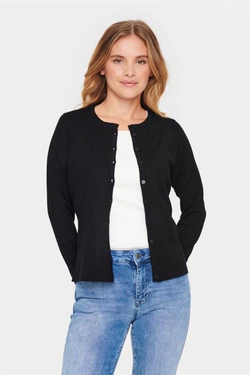 Se Saint Tropez Rneck Cardigan Kvinde Black Cardigans Regular Fit Str S - hos Magasin ved Magasin