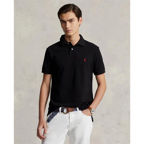 Polo Ralph Lauren Custom Slim Fit Mesh Polo Mand Sort/rød Kortærmede Poloer Str L - Bomuld hos Magasin