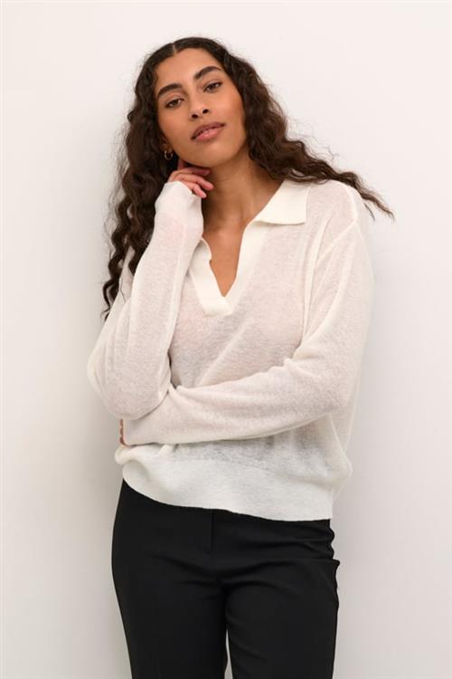 Soaked in Luxury Slnathe Polo Pullover LS Kvinde Whisper White Sweaters Regular Fit Str M - hos Magasin