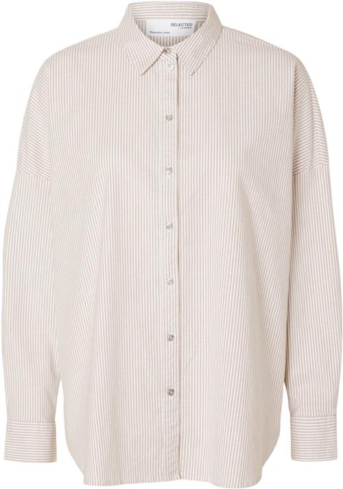 Se Selected Femme Slfnova LS Oxford Shirt Noos Kvinde Bright White/tobacco Langærmede Skjorter Regular Fit Str 42 - hos Magasin ved Magasin