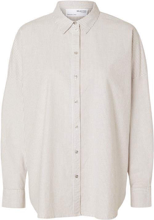 Selected Femme Slfnova LS Oxford Shirt Noos Kvinde Bright White/tobacco Langærmede Skjorter Regular Fit Str 36 - hos Magasin