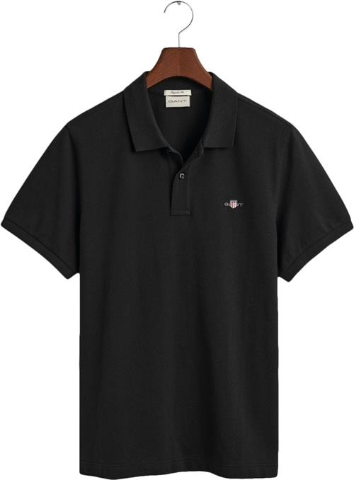 Se Gant REG Shield SS Pique Polo Mand Black Kortærmede Poloer Str XL - hos Magasin ved Magasin