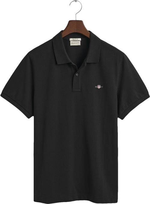 Se Gant REG Shield SS Pique Polo Mand Black Kortærmede Poloer Str XXL - hos Magasin ved Magasin