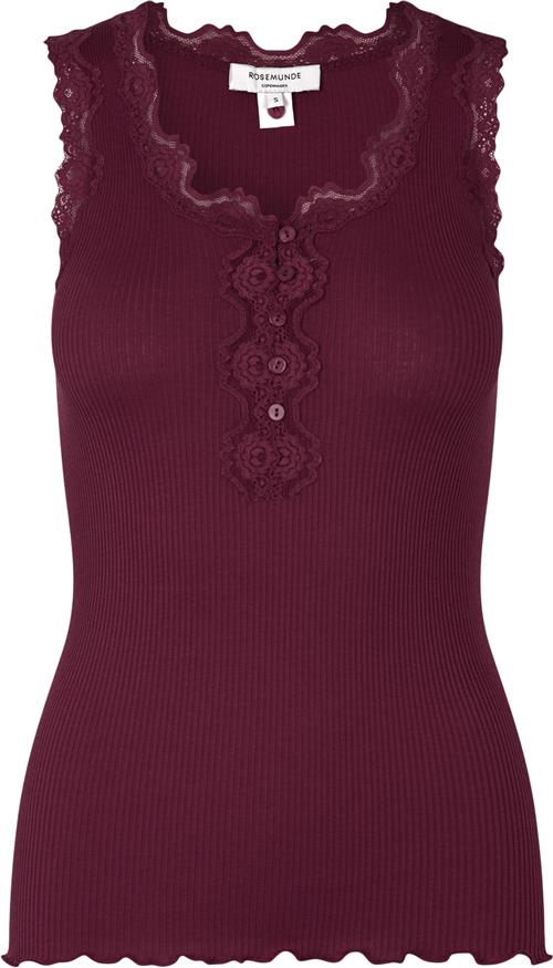 Rosemunde Silk top w/ Button & Lace Kvinde Maroon Red Toppe Str S - hos Magasin